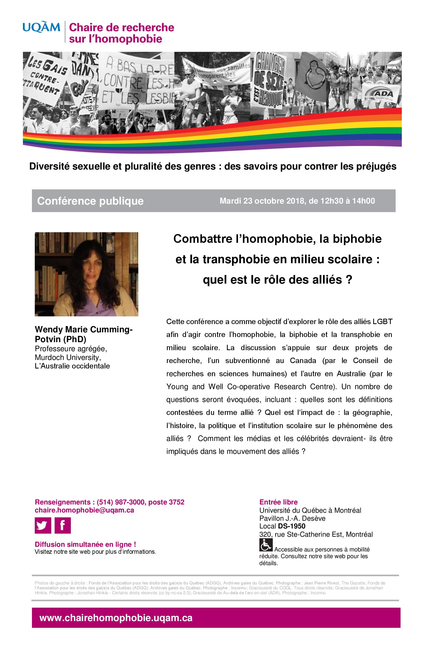 CONFÉRENCE PUBLIQUE | Combattre l'homophobie, la biphobie et la transphobie en milieu scolaire : Quel est le rôle des allié·e·s ?